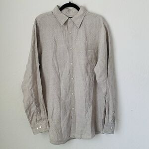 Murano Shirt Men L Beige Dot 100%  Linen Button‎ Down Long Sleeve Beach Coastal